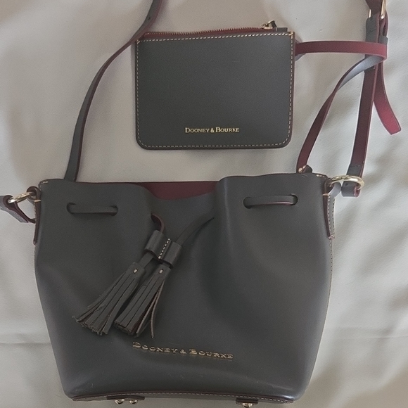Dooney & Bourke Handbags - Dooney & Bourke Grey and Burgundy Crossbody Bag